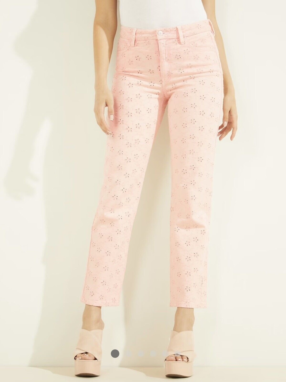 Guess Eyelet 1981 Straight Leg Floridada Peach Jeans Pink 27